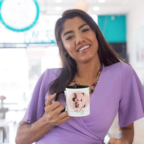 Vista 5 de Taza de café personalizada con letra inicial de nombre, doble cara, color negro, de 11 o 15 onzas, taza de cerámica personalizada, regalos