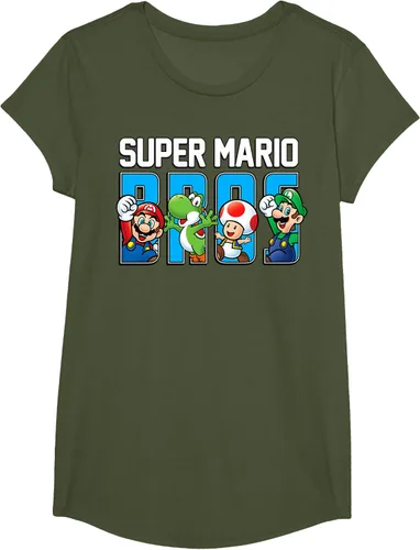 Vista 74 de Super Mario Bros Characters Letter Fill Graphic T-Shirt Camiseta, Negro