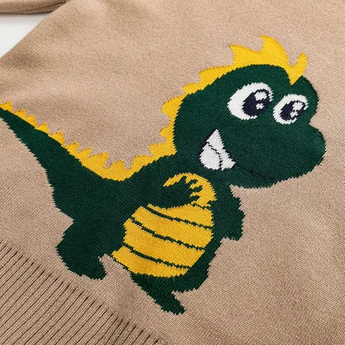 Vista 6 de Suéter de punto de manga larga con estampado de dinosaurio de dibujos animados para bebés de 2 a 7 años