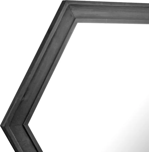 Vista 4 de Stonebriar Espejo de pared hexagonal decorativo de 24 pulgadas con marco de madera negra y soporte para colgar, decoración rústica decorativa