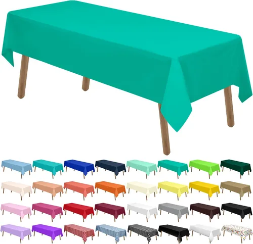 Vista 31 de Manteles de Plástico Azul Claro Paquete de 2 Cubiertas de Mesa Desechables 54 x 108 Pulgadas Manteles para Baby Shower Fiesta PEVA Manteles Azul