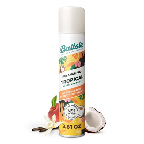 Vista 2 de Batiste Champú seco, fragancia tropical, refresca el cabello y absorbe el aceite entre lavados, champú sin agua para mayor textura y cuerpo
