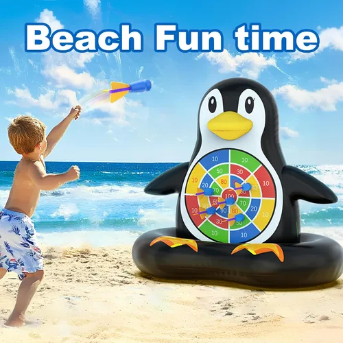 Vista 5 de MOONTOY Juguetes de piscina para niños, juego de mesa inflable de pingüino, juegos de piscina para playa y patio trasero, juguetes acuáticos