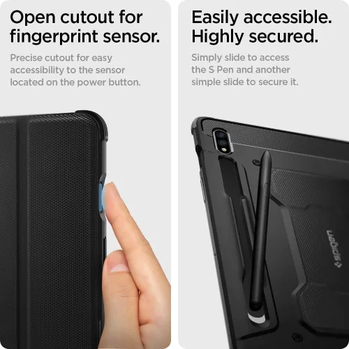 Vista 6 de Spigen Funda Rugged Armor para Galaxy Tab S8 (2022) / Tab S7 (2020) con soporte para bolígrafo S integrado, color negro