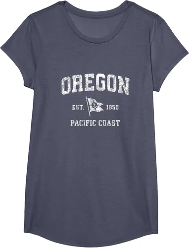 Vista 21 de Oregon Vintage barco ancla bandera diseño de West Coast Retro Tee, hombre S, Arándano