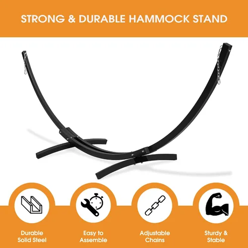 Vista 2 de Lazy Daze Hammocks Soporte de hamaca de arco de acero resistente de 12 pies con mosquetón y cadena, soporte curvado resistente a la intemperie