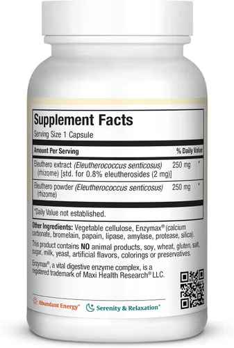 Vista 2 de Maxi Health Eleuthero - 0.8% Eleutherosides - Fórmula de estrés y energía - 60 cápsulas - Kosher (QSG)