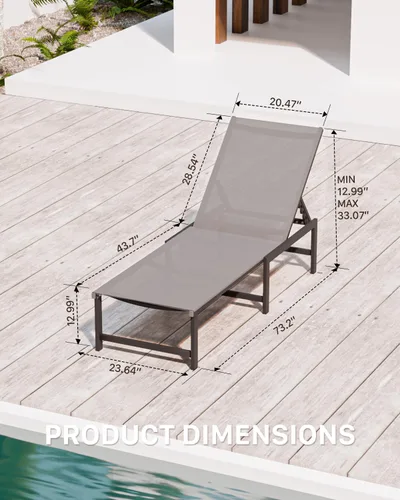 Vista 2 de Tumbona de aluminio para patio al aire libre, gris