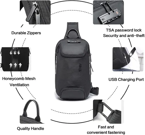 Vista 2 de Mochila tipo bandolera para hombre, bolsa de hombro impermeable con puerto USB