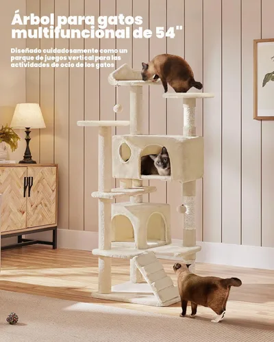Vista 9 de Yaheetech Torre de árbol para gatos de 54 pulgadas, 2 cuevas, perca de Beige