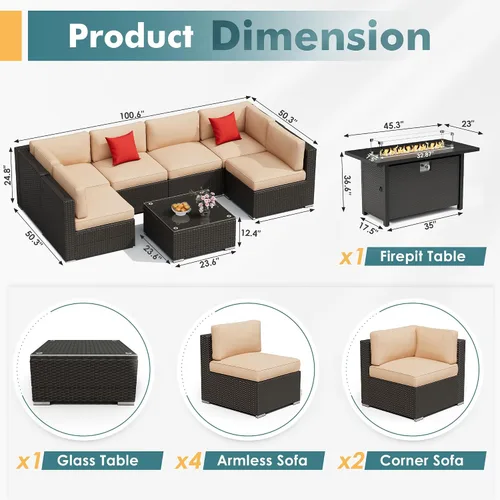 Vista 2 de Betterland Juego de muebles de patio de sofá seccional de 7 piezas, para todo tipo de clima, mimbre de ratán de polietileno con cojín lavable, mesa