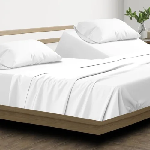 Vista 21 de SKY BEDDINGS Juego de sábanas individuales – Sábanas 100% algodón para cama individual – Juego de sábanas de 600 hilos individual con bolsillo Blanco