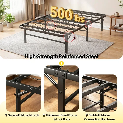 Vista 4 de BestMassage Base de cama individual Metálica Láminas de acero resistentes con 6 patas Plegable Resistente, no necesita somier Fácil