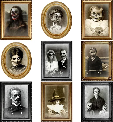 Vista 8 de Tuanse Decoraciones de Halloween para interiores 3D con imágenes cambiantes de rostro, retratos aterradores, portarretratos espeluznantes