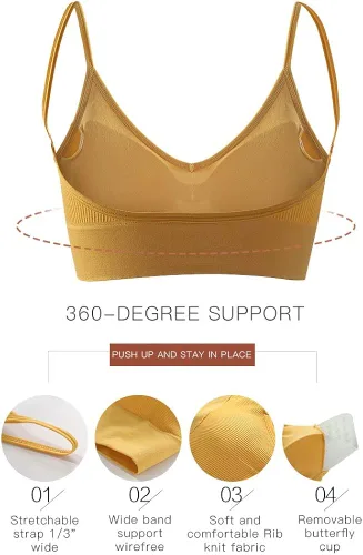 Vista 4 de JUST BEHAVIOR Brasier de espalda baja, cómodo cuello en V, camiseta corta de entrenamiento con espalda baja para mujer