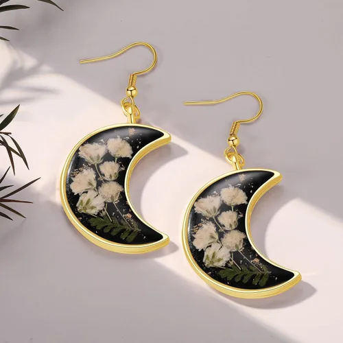Vista 98 de Forget-Me-Not and Queen Anne's Lace Pressed Wildflower Earrings Pressed Flower Earrings Handmade Drop and Dangle Earrings Gift for Woman