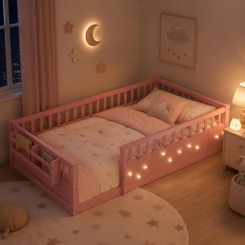 Vista 12 de Cama Montessori de tamaño matrimonial con barandillas, color gris