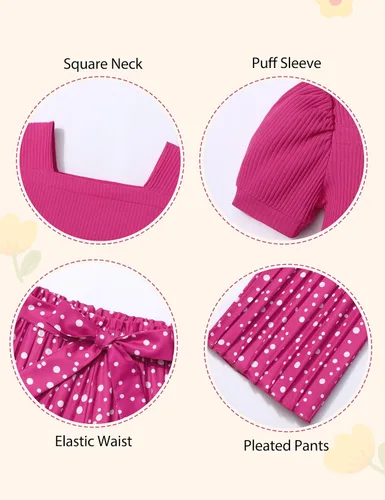 Vista 46 de DONWEN Conjunto de 3 piezas de ropa para niñas pequeñas y niñas con cuello cuadrado + pantalones elegantes + diadema para primavera y verano
