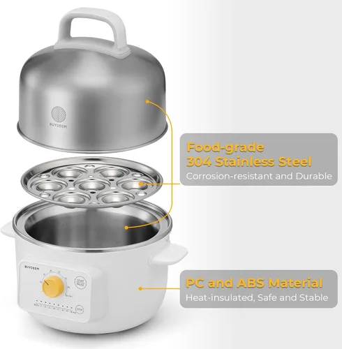 Vista 10 de BUYDEEM G32 Vaporizador Eléctrico de Alimentos 1.56L, Vaporizador de Acero Inoxidable para Verduras, Huevos y Mariscos, 8 Configuraciones de Tiempo