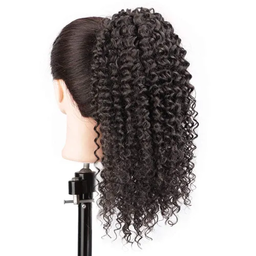 Vista 3 de Vigorous Extensión de Cola de Caballo con Cordón Corta Afro Rizada Crespa Marrón Cola de Caballo para Mujeres Africanas Colas de Caballo Esponjosas