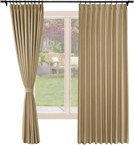 Vista 13 de Frelement Cortinas opacas de lino natural, paneles de cortinas plisadas para sala de estar, cortinas con aislamiento térmico, 52 pulgadas de ancho x