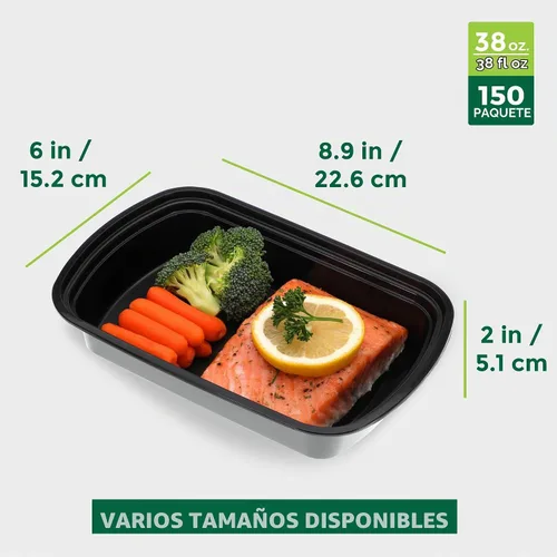 Vista 4 de Freshware Recipientes de comida (paquete de 150) recipientes de alimentos con tapas, caja Bento, apilables, aptos para microondas y lavavajillas