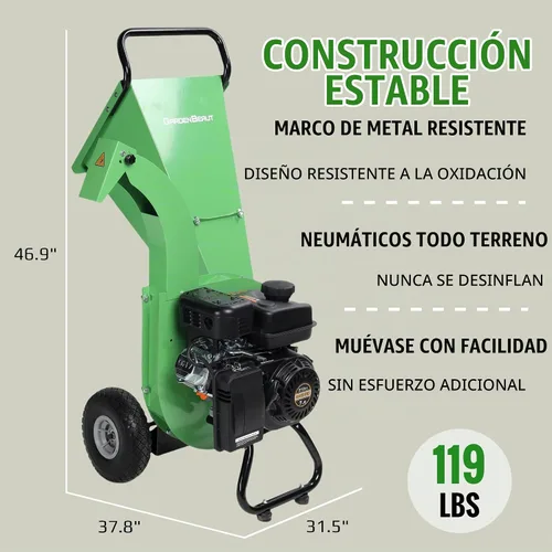 Vista 6 de Trituradora de madera S1, relación de reducción alta de 20:1, motor de gasolina resistente de 7 HP 212cc, capacidad máxima de diámetro de madera