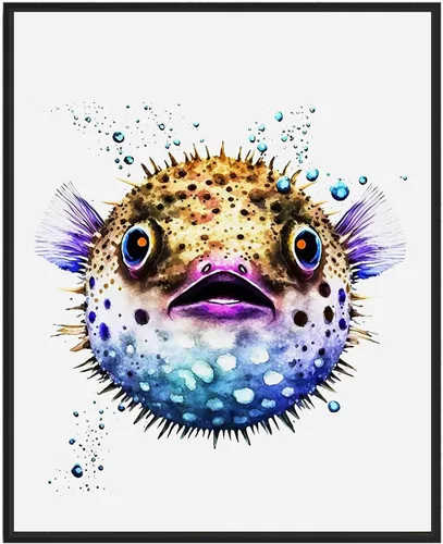 Vista 17 de WIldlife - Póster impreso de pez pescador, impresiones abstractas de animales de acuarela, obras de arte de naturaleza para sala de estar