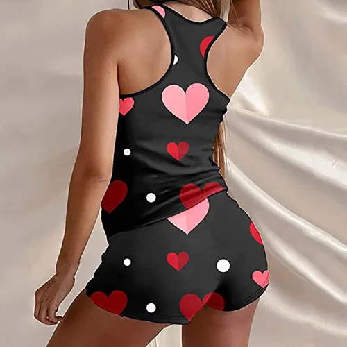 Vista 5 de MELDVDIB Conjunto de pijama para mujer, camisón con estampado de amor para el día de San Valentín para mujer, ropa de dormir sexy, ropa de descanso