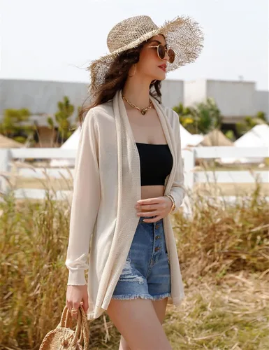 Vista 5 de Totatuit Cárdigan tipo kimono de verano para mujer, ligero, traslúcido, manga larga, parte delantera abierta, suéter de punto suelto, blusa casual
