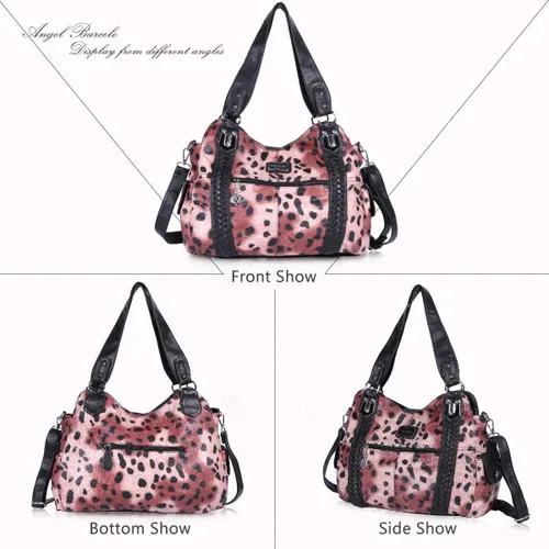 Vista 90 de Angel Barcelo - Bolsa de hombro amplia para mujer, diseño Hobo, cuero lavado