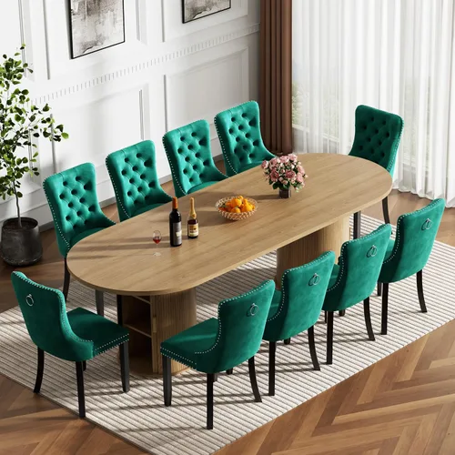 Vista 20 de Mesa de comedor extensible de madera de 63 a 94 pulgadas para 6-8-10 personas, mesa de cocina ovalada expandible con base de gabinete acanalada Mesa