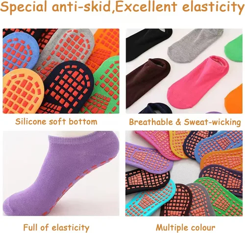 Vista 6 de 12 pares de calcetines de trampolín – Puños antideslizantes para niños con protección antideslizante para el tobillo para niños y niñas