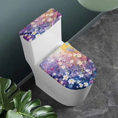 Vista 31 de Flashideas Juego de cubierta para tanque y tapa de inodoro con estampados de patas de perro coloridas - Elástico, se adapta a la mayoría de tanques