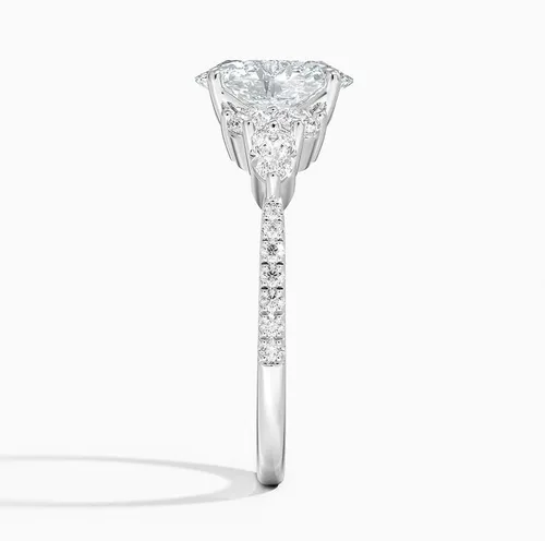 Vista 2 de IGI 2.06 Carat White Oval Excellent Cut Four Claw Prongs Lab Created Diamond Engagement Ring With Side Marquise and Round Lab Diamonds In 14k Gold