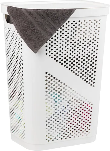 Vista 17 de Mind Reader Cesto delgado para ropa sucia con tapa, 60 L, diseño cónico para baños, armarios, plástico, juego de 2, color negro