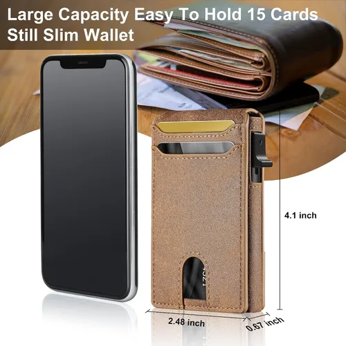 Vista 4 de Cartera inteligente para hombre, delgada, minimalista, con tarjetero, Cuero Marrón, Minimalista