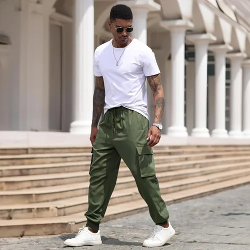 Vista 6 de Pantalones deportivos para hombre, pantalones deportivos casuales con cordón en la cintura para entrenamiento, pantalones de senderismo