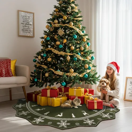 Vista 6 de Falda de árbol de Navidad de 72 pulgadas, falda de árbol de punto para árbol de 12 pies a árbol de 9 pies, falda de árbol grande de doble cara verde