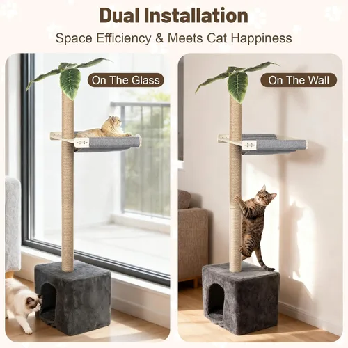 Vista 5 de XiaZ Percha para ventana para gatos con poste rascador alto, hamaca de ventana para gatos de 58 pulgadas con condominio para gatos, poste rascador