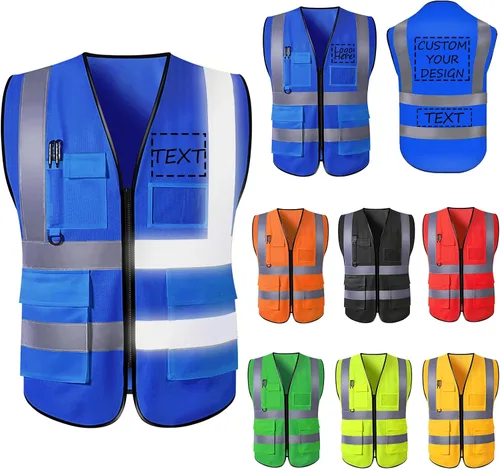 Vista 13 de Chaleco de seguridad con logotipo personalizado para hombre, chaleco de trabajo protector de alta visibilidad con reflectante