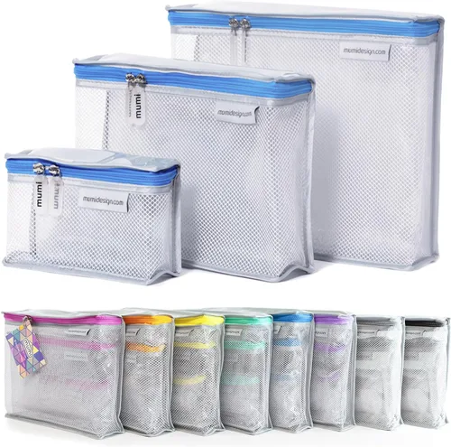 Vista 16 de MUMI Juego de 3 neceseres de viaje – Bolsas de aseo resistentes al agua para mujeres y hombres – Bolsas transparentes para artículos de tocador