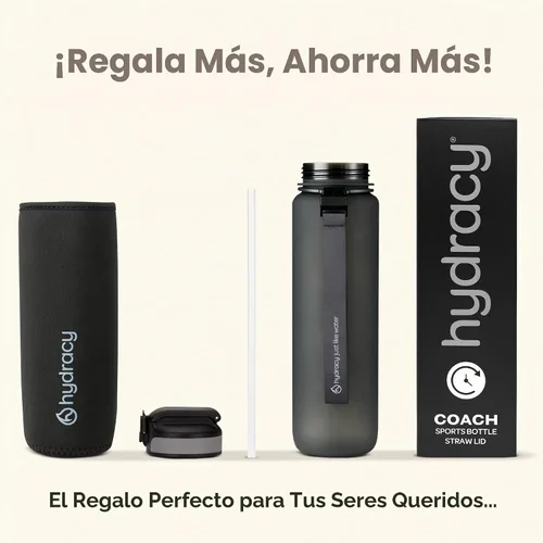 Vista 8 de Hydracy Botella de agua motivacional con marcador de tiempo y tapa con Gris (Space Grey)