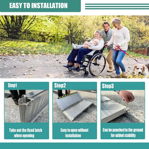 Vista 7 de Rampa portátil plegable antideslizante para silla de ruedas para escalones del hogar, escaleras, puertas, scooter, cortacésped, rampa