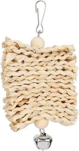 Vista 4 de Juguete colorido para masticar pájaros de 8 piezas, columpio de madera y esponja de lufa para loros/cacatúas, actividad de morder y escalada
