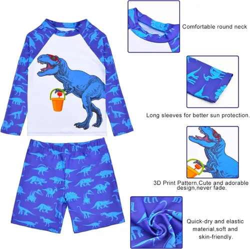 Vista 3 de PASHOP Conjunto de traje de baño de dinosaurio tiburón para niños pequeños y niños