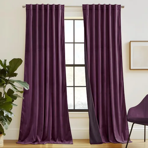 Vista 35 de RYB HOME Cortinas 100% opacas de terciopelo blanco para dormitorio, pestaña trasera y bolsillo para barra, aislamiento térmico, cortinas