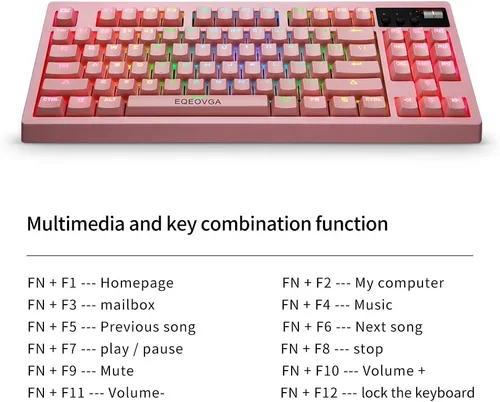 Vista 6 de Pink Wireless RGB Mechanical Gaming Keyboard and Mouse Combo Backlit, Rechargeable Blue Switches Long