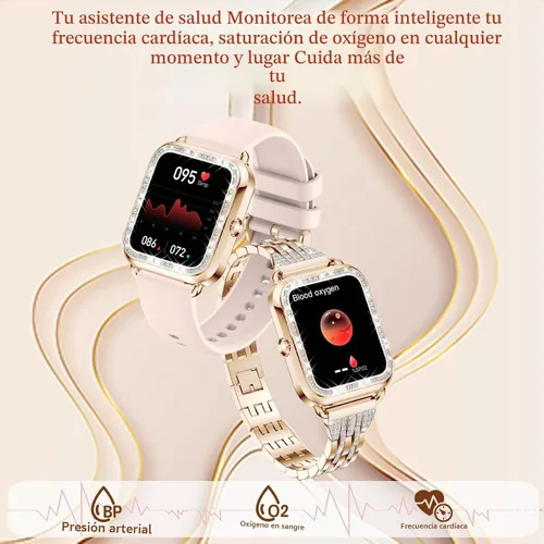 Vista 3 de Relojes inteligentes para mujer con diamantes (respuesta/hacer llamadas), pantalla táctil HD de 1.29 pulgadas, reloj inteligente Android, rastreador