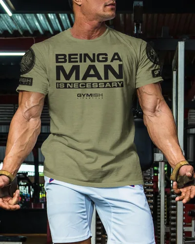 Vista 3 de Workout Shirts for Men, Being A Man is Necessary Gym Shirt, Funny Lifting T-Shirt (Being A Man is Necessary)